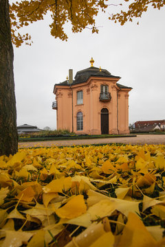 The beautiful pagoda building in Rastatt Germany in autumn