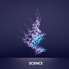 3d connection structure. Futuristic technology style. Low-poly element for design. Vector illustration for science, chemistry or education.