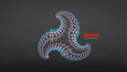 3d connection structure. Futuristic technology style. Low-poly element for design. Vector illustration for science, chemistry or education.