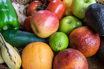Basket of mixed fruits and vegetables