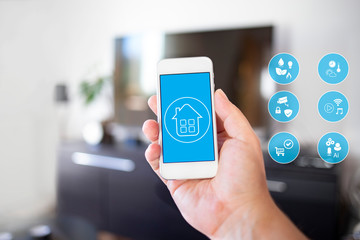 Using Smart Home UI Screen on Smartphone in Hand