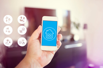 Using Smart Home UI Screen on Smartphone in Hand