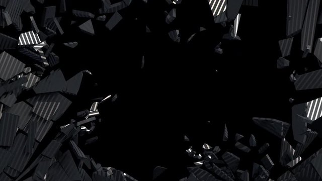 Abstract 3d rendering of cracked surface. Modern animated cgi background design. Wall destruction, slow motion 4k video with alpha matte