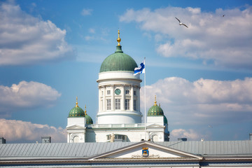 Cathedral of St. Nicholas. Nicholas (Cathedral) and the flag of Finland