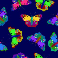 Naklejka na ściany i meble Illustration of colorful butterflies on a nice color background.