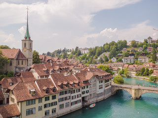 Fototapeta na wymiar Cityscape view on the old town with river and bridge in Bern city in Switzerland