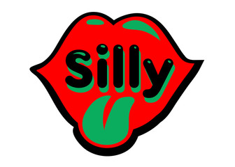 Bright vector SILLY speech bubble. Colorful emotional icon isolated on white background. Comic and cartoon style.