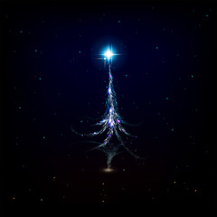 Obraz na płótnie Canvas Christmas card with pale blue shiny abstract Christmas tree with mirror image.