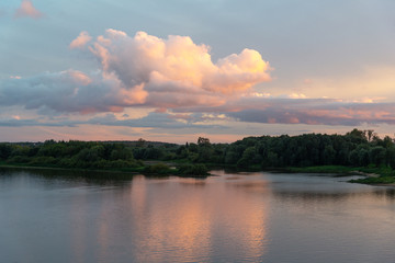 Pink clouds and river