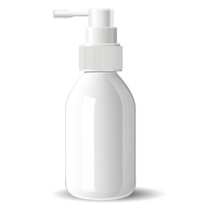 White glass moisturized spray cosmetic bottle mock up. Vector illustration. Blank template for your design. Dispenser spray inhalator lid container. Isolated medical product.