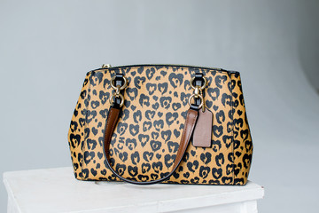 leopard print bag, womens bag, womens leather backpacks, leather handbag on white background (horizontlly)