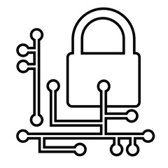 Web security line icon. Cyber security concept with padlock and circuit board. Vector Illustration