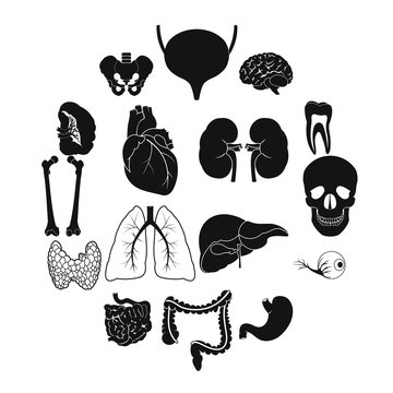 Internal organs black simple icons set for web and mobile devices