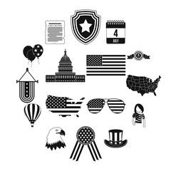 Independence day black simple icons set isolated on white background