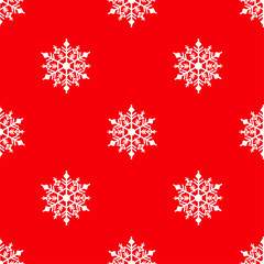 Winter seamless background with snowflakes for greeting card or invitation. Merry Christmas and Happy New Year design element. Bright red vector backdrop.