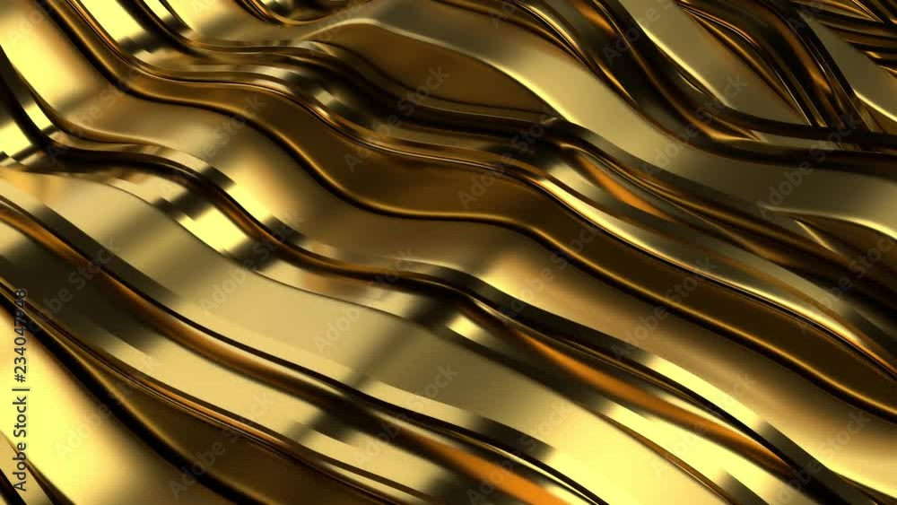 Poster 3d abstract render background with metal waves. loopable animation. decorative reflective material w