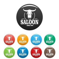 Skull saloon icons set 9 color vector isolated on white for any design