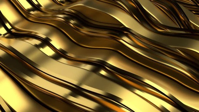 3d abstract render background with metal waves. Loopable animation. Decorative reflective material with different roughness.