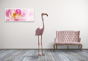 Pink flamingo in home room