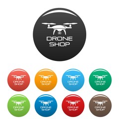 Drone online shop icons set 9 color vector isolated on white for any design