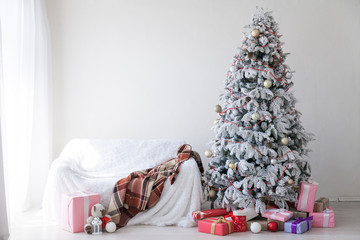 Christmas tree white interior room new year gifts holidays