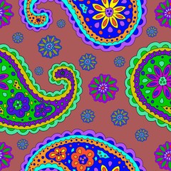 Bright hand-drawn ornament with unusual patterns in cartoon style.