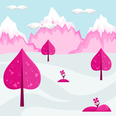 Valentine's day background. Mountain landscape of the village of Love.
