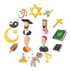 Different religions cartoon icons set isolated on white background