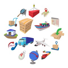 Logistics cartoon icons set isolated on white background