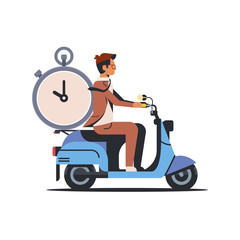 businessman riding scooter with alarm clock deadline time management concept isolated flat vector illustration