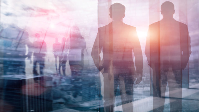 Abstract business background. Business people, double exposure