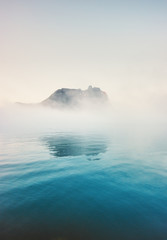 Foggy cold sea moody landscape travel misty morning view nature scenery