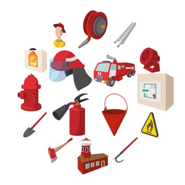 Firefighter cartoon icons set isolated on white background