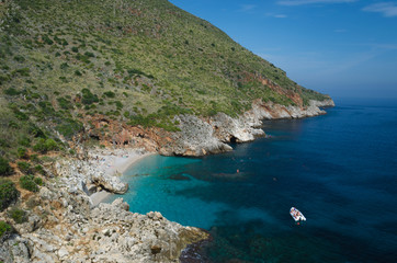 Fototapeta premium View on the beautiful beach - Cala della Capreria in the nature reserve Zingaro, Sicily
