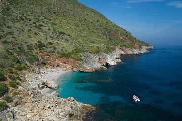 View on the beautiful beach - Cala della Capreria in the nature reserve Zingaro, Sicily
