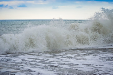 sea wave, storm on the ocean, wave coming ashore