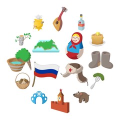 Russia cartoon icons set isolated on white background