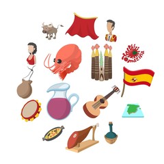 Spain icons in cartoon style for web and mobile devices