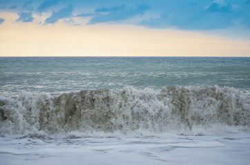 sea wave, storm on the ocean, wave coming ashore