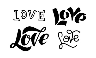 set of black and white hand written lettering about love