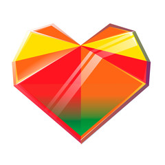 Vector polygonal multicolored crystal heart isolated on white background. Valentines Day romantic vector illustration. Cute element of design for flyers, invitations, cards.