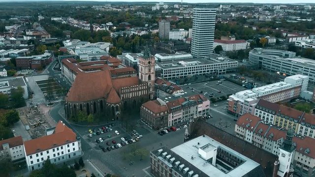 Aerial view of St. Marienkirche church in Frankfurt on the Oder, Germany