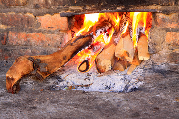 burning wood in a stove