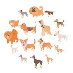 Fototapeta premium Dog icons set in cartoon style on a white background