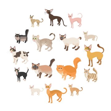 Cat icons set in cartoon style on a white background © juliars