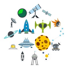 Space flat icons set for web and mobile devices