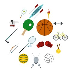 Summer sport flat icons set isolated on white background