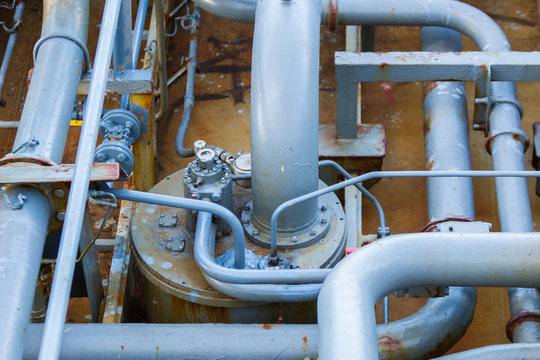 Pipeline on a deck of a oil product tanker.