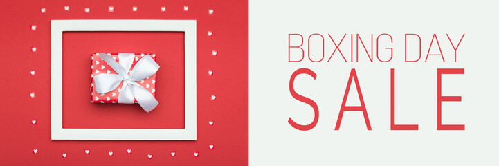 Boxing Day Sale banner. Festive winter holidays Christmas Sale background.