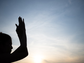 woman meditating out door made with vintage filter